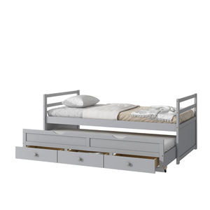 Grey Children's Trolley Bed With Drawers <b>Storage</b> Solid Wood Bedroom Bed For <b>Kids</b> - Product Image 5