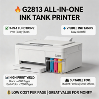 Impresora Multifuncional 3 en 1 con Tanque de Tinta a Color A4, Imprime, Escanea, para Oficina en Casa