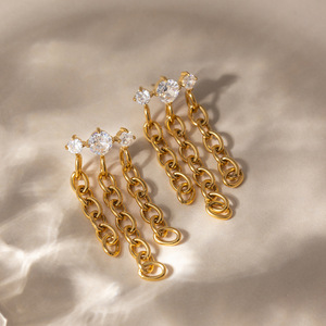 18K Stainless Steel Zircon Chain <b>Tassel</b> Drop <b>Earrings</b> For Women Party Jewelry - Product Image 4