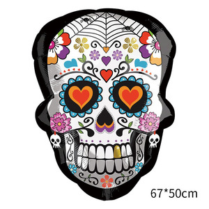 Globo de Aluminio con Diseño de Calavera de Azúcar del Día de Muertos, con Telaraña y Corazones, 26 Pulgadas, Decoración Mexicana para Halloween - Product Image 1