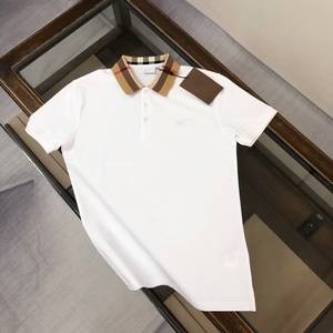 Luxury fashion casual designer style 100% cotton short-sleeved fitted checkered design Bur berry polo <b>shirt</b> for men - Product Image 2