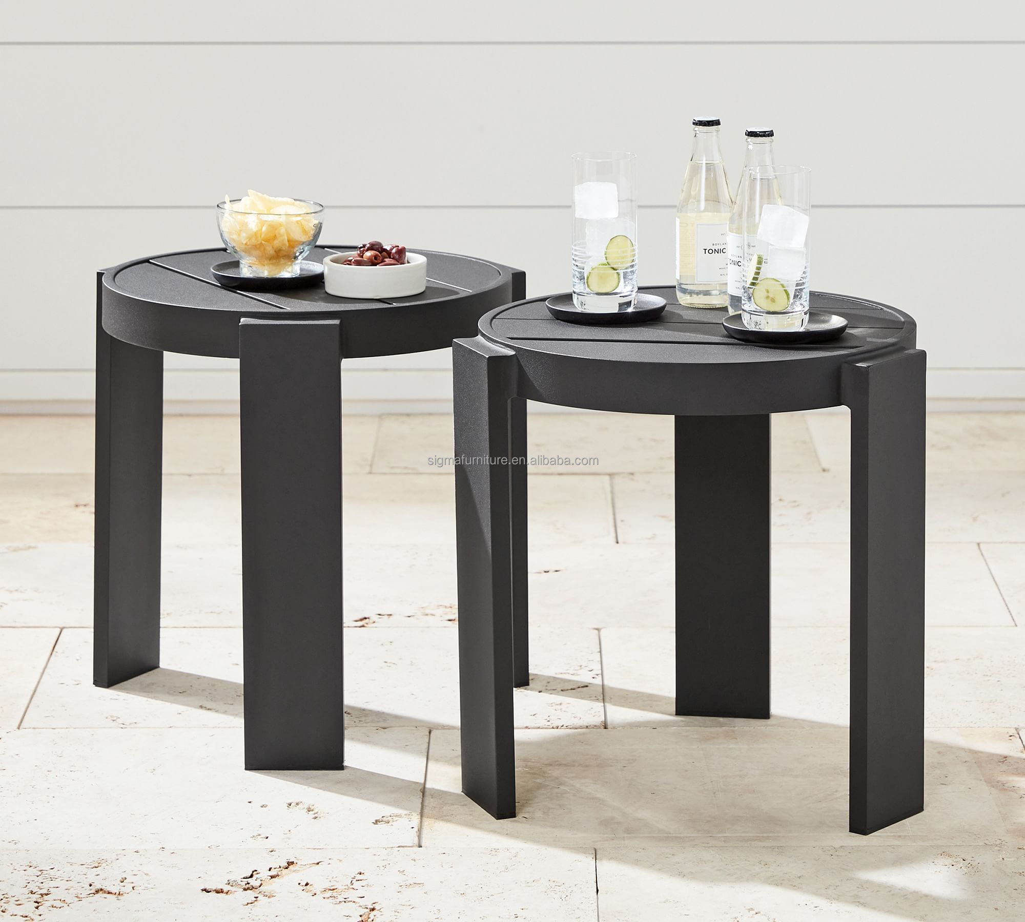 New design garden aluminum stool outdoor patio furniture side table metal stackable outdoor side stool, set of 2