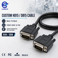 Kabel Monitor VGA Male to Male HD15 LUNG KAY, Pin Berlapis Emas, Pelindung Tembaga untuk Proyektor, Custom OEM ODM