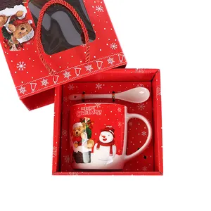 Factory directly Santa cute Bear Coffee & Tea Milk Cup Holiday Festive Gift Cup Christmas Mug with Spoon with handbag