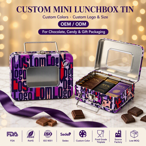 Caja de Metal <span class=keywords><strong>Mini</strong></span> Personalizada al por Mayor con Ventana Transparente y Asa, Envase de Regalo para Dulces y Chocolates, Apta para Alimentos - Product Image 1