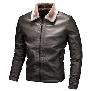 Veste en simili cuir noir pour homme, col en peau de mouton, fermeture éclair, coupe slim, décontractée, streetwear, veste en cuir PU - Product Image 3