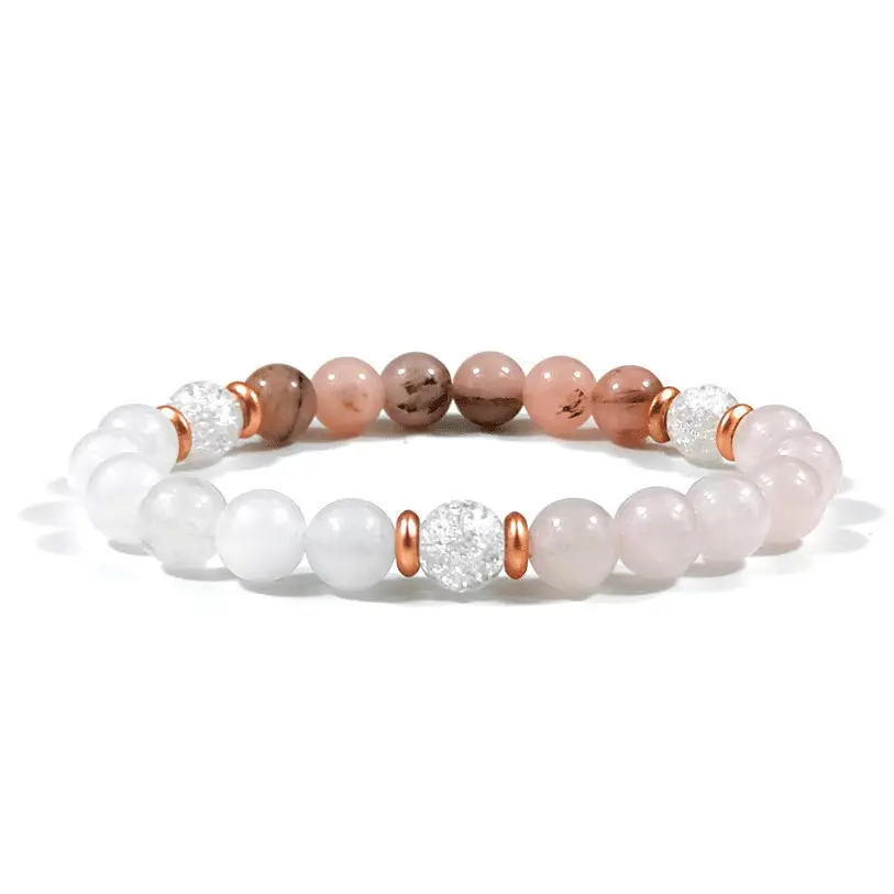 Pulseira feita de pedras de quartzo rosa natural redonda rosa cristal de mármore branco natural pulseira para presente de joias femininas