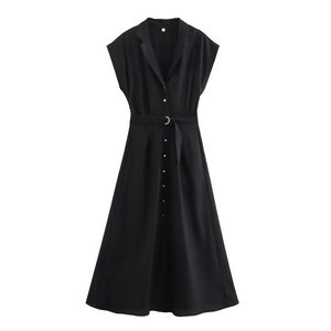QSY 2 colori tinta unita colletto intagliato <span class=keywords><strong>B</strong></span> Ttons <span class=keywords><strong>P</strong></span> fascia senza maniche Cas Al Fashion abito lungo da donna - Product Image 4
