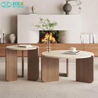 Table basse ronde HZX en marbre travertin naturel poli, beige Cardin, pour salle à manger et salon