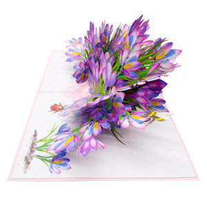 Carte pop-up florale 3D découpée au laser, motif crocus violet, forme rectangulaire, en carton, prix de gros, artisanat papier - Product Image 4