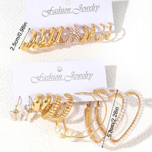 Parures de bijoux fantaisie plaquées or, boucles d'oreilles en alliage imitation perle, style vintage pour femmes, 10 paires - Product Image 4