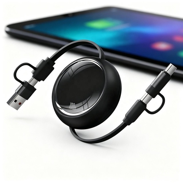 Colorful 4 in 1 Retractable 100W 5A TPE Copper USB C Fast Charging Cable 1M Car Mobile Laptop Custom Logo for Promotional Gifts