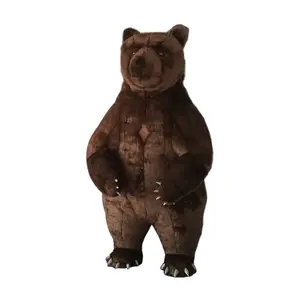 Kostum maskot beruang coklat tiup berjalan lucu setelan cosplay hewan untuk dewasa