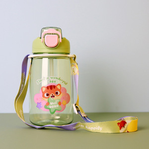 Nouvelle gourde en plastique pour enfants, petite capacité, anti-chute, avec paille et sangle, motif dessin animé, cadeau de rentrée scolaire - Product Image 2