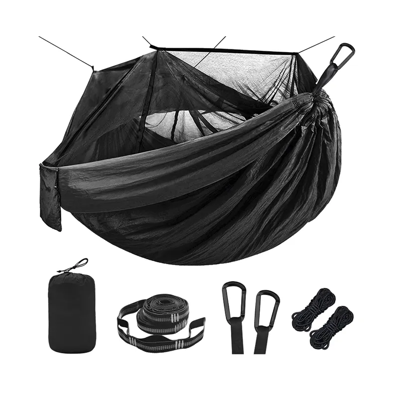 Hamac Parachute Portable 2 personnes en Nylon 210T avec moustiquaire et mouche de pluie