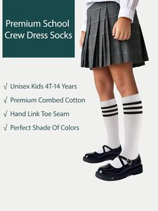 Confezione da 3 calzini Unisex per giovani a righe alte al ginocchio con punta morbida senza cuciture nero bianco-abito da uniforme scolastica primaverile - Product Image 4