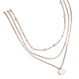 Collana con Catena di Perle Finte per Donne, Stile Semplice a Strati con Ciondolo a Disco Rotondo - Product Image 4