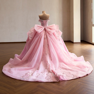Rsm261107 Crystal Beaded Bodice Pink Ball Gown Gorgeous Voluminous <b>Silver</b> Embellished Train Quinceanera <b>Dress</b> Jancember - Product Image 3