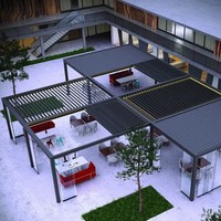 Pérgola Telescópica Motorizada de Aluminio, Retráctil, Bioclimática, con Control Remoto, Impermeable, Resistente al Viento, con Persianas Plegables