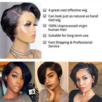 Vente en gros perruque droite fabriquée à la machine perruque à fermeture Pixie sans dentelle frontale cheveux bruts perruques coupe Pixie pour les femmes noires