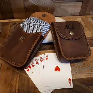 Hakiki deri oyun kartı tutucu taşıma çantası seyahat Poker kartları tutucu kollu özel güverte kartları tutucu