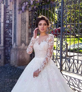 NDB10373 Robes de mariée de printemps de <span class=keywords><strong>grande</strong></span> <span class=keywords><strong>taille</strong></span>, style européen et américain, nouvelle collection, sexy, col rond, manches longues, jupe - Product Image 2