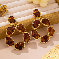 Perhiasan Fashion OEM/ODM Anting Bunga Besar Berlapis Logam Anting Daun Berongga Emas Anting Geometris Resin Amber Anting Afrika