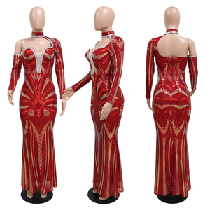 Elegante grüne One Shoulder Halfter Abendkleider mit Steinen Party Sparkling Sequin Compere Meerjungfrau Kleider <span class=keywords><strong>Prom</strong></span> Abendkleid - Product Image 5