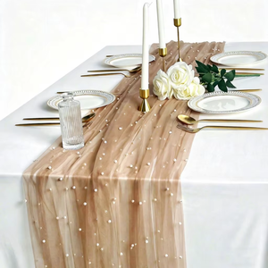 Runner da Tavolo Bianco per Matrimoni, Decorazione Elegante in Tulle con Perle per Tavolo Nuziale, Decorazioni per Eventi e Feste - Product Image 5