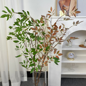 Branche de feuille de banian artificielle Jinxi, fleur en soie jaune-vert, style nordique, décoration murale de bureau, décoration de salon à domicile - Product Image 1