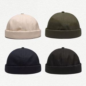 Gorros Docker de Color Puro sin Visera, Gorro de Verano para Hombre y Mujer, Gorro Retro de Algodón con Borde Enrollado - Product Image 3