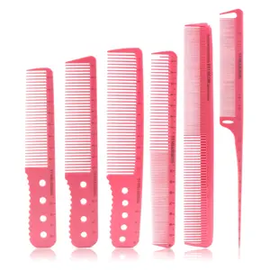 Profesional 6 Ukuran Bahan PP Gigi Hairdressing Sisir Pink Mengukur Tukang Cukur Sisir untuk Styling Saku Memotong Rambut