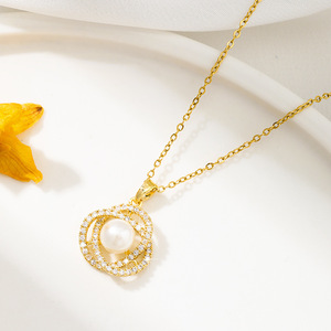 Collar de Perlas de Lujo con Cadena de Eslabones de Acero Inoxidable para Mujer, Joyería de Moda para Regalo de San Valentín o Cumpleaños - Product Image 2