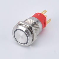Interruptor de Botón Pulsador Plano con Bloqueo de 16/19/22 mm, Electrónico, Impermeable IP67, 3V/24V, LED Azul, 1NO1NC, Acero Inoxidable/Latón/Aluminio