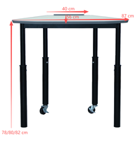Table d'école réglable en hauteur avec roulettes, finition thermolaquée, mobilier scolaire, table d'élève avec roulettes