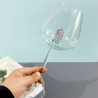 Verre à pied long en cristal sans plomb, design unique, luxe moderne, roses 3D roses en pleine floraison, durable, 600 ml, coffrets cadeaux écologiques