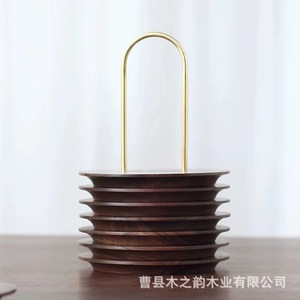 Black Walnut Wood Coasters 15cm Round Solid Wood Heat Insulating Table Placemats Japanese Style <b>Teacup</b> Bowl Set - Product Image 3