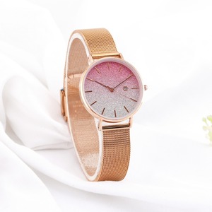 Minimalist Luxury Women’s Wristwatch, Elegant Pink-Silver Ombre Dial and Mesh Band - Product Image 4