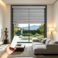 Elektrikli WiFi Uygulama Kontrollü Google Alexa Uyumlu Gece Gündüz Motorlu Dikey Pencere Panjurları Çift Katmanlı Zebra Perde Otel Kullanımı Polyester