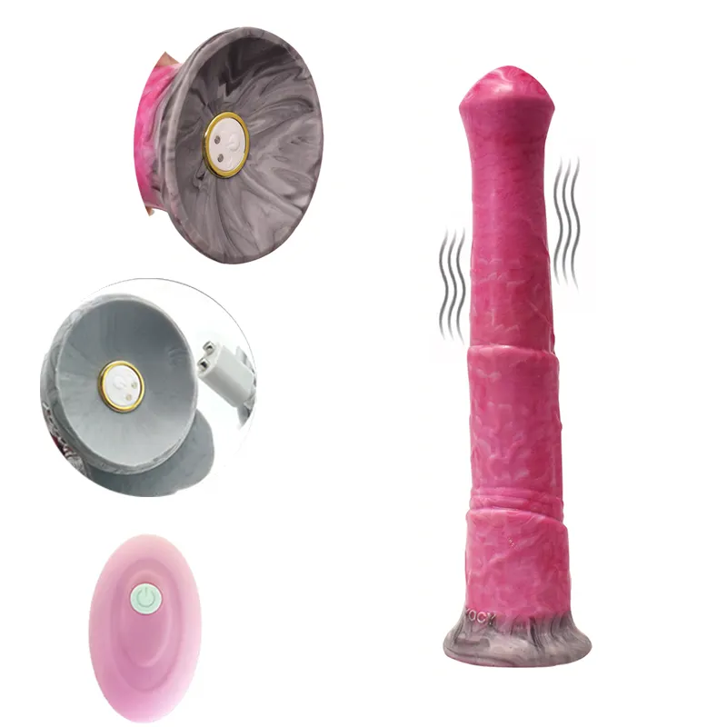 YOCY Long Animal Horse Dildo Vibrating Bullet Wireless Remote Sex Toy For Female Soft Silicone penis With Suction Cup