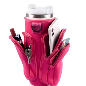 Vente flash : bouteille d'eau en néoprène et coton de 40 oz avec bandoulière, poche zippée pour téléphone, pour la randonnée et les voyages en plein air - Product Image 3