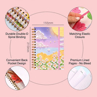 Carnet A5 à spirale double métallique avec impression artistique à l'huile, ouverture à 360 degrés, fermeture élastique et papier d'écriture 100 g/m²