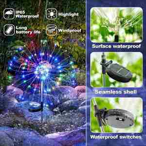Outdoor Solar <b>LED</b> Garden <b>Light</b> IP65 Waterproof Copper Wire Decorative Sparkles Fireworks <b>Light</b> <b>Sensor</b> Control Dimmable Wall - Product Image 4