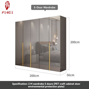 Armadio con ante a specchio elegante e di tendenza, con scaffalatura illuminata a LED per esposizione vestiti in camera da letto, mobili personalizzati per camera da letto - Product Image 6