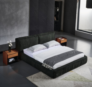 Nội thất phòng ngủ cao cấp cho biệt thự và giường lớn Màn hình rộng phong cách tối giản đậu phụ khối vải nhung giường đôi - Product Image 2