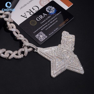 Custom Star Design Iced Out Fully Moissanite <b>Pendant</b> <b>Solid</b> 925 Sterling Silver <b>Gold</b> Plated VVS Moissanite Charms Hip Hop Jewelry - Product Image 2