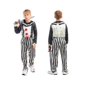 2024 Halloween Role Play Scary Clown Kids Black And White Color Carnival Dress Up Matching Crazy Joker Suit Costume For Boys