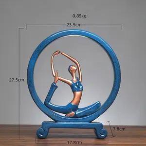 Estátua de menina de yoga criativa, decoração de resina para sala de estar, armário de tv