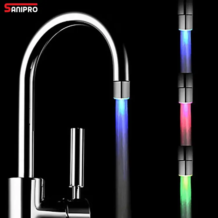 SANIPRO ก๊อกน้ำอัจฉริยะ LED,ก๊อกน้ำประหยัดน้ำมีไฟ3สีประหยัดพลังงานสำหรับห้องครัวห้องน้ำ