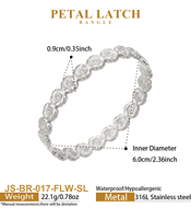Gelang JinSpark 'Petal Latch' berbahan baja tahan karat 316L dengan bezel set, engsel, dan lapisan emas 18K vakum, serta zircon bunga 3D untuk wanita